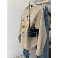 Casual Oversized Knit Sweater for Women with Raccoon Fur Design, Thick Long Sleeve Pullover Top for Autumn and Winter