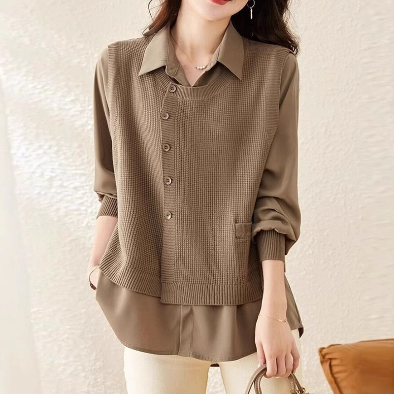 Vest Patchwork Two-Piece Set Women's Knitwear Fashionable Spring Autumn Winter Shirt