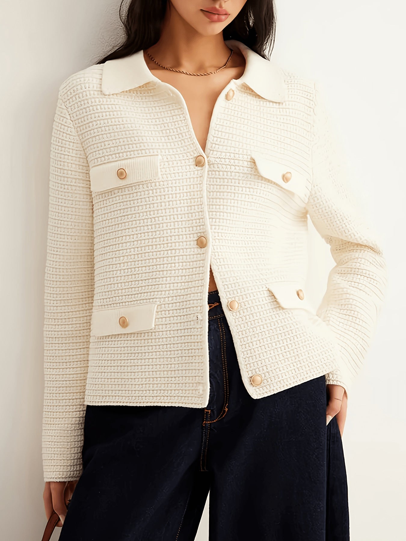 Fall Winter New Metal Button Casual Elegant Knitted Cardigan Sweater for Women