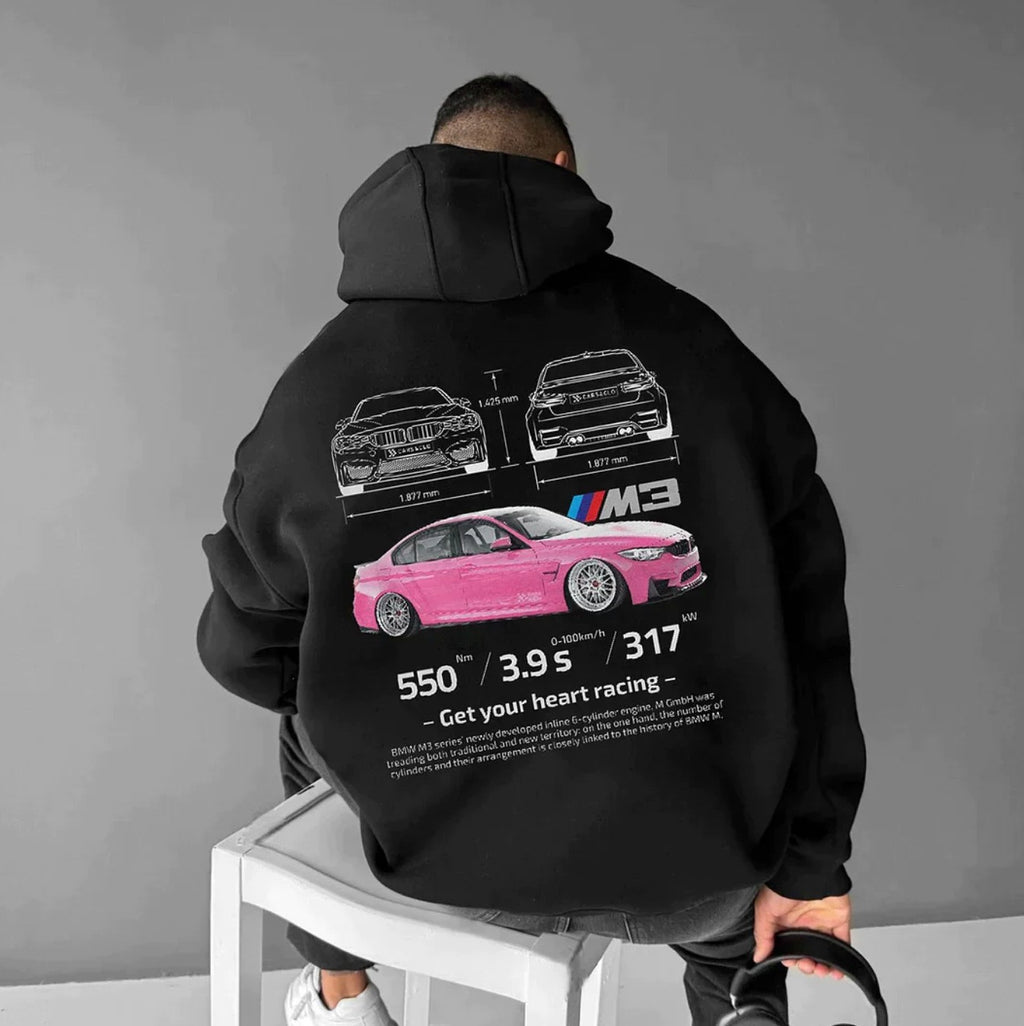 Men’s Casual Car & Heart Print Hoodie