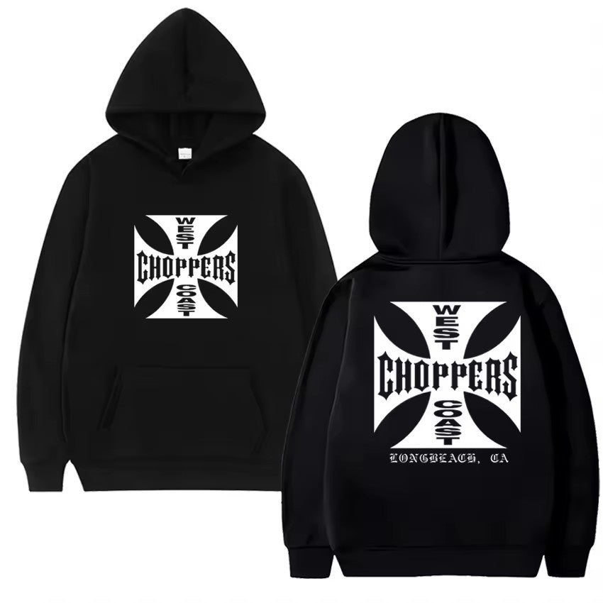 Long Sleeve Hoodie with Double-Sided Print West Coast Retro Sweatshirt