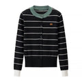Lazy style contrasting hollow striped loose cardigan
