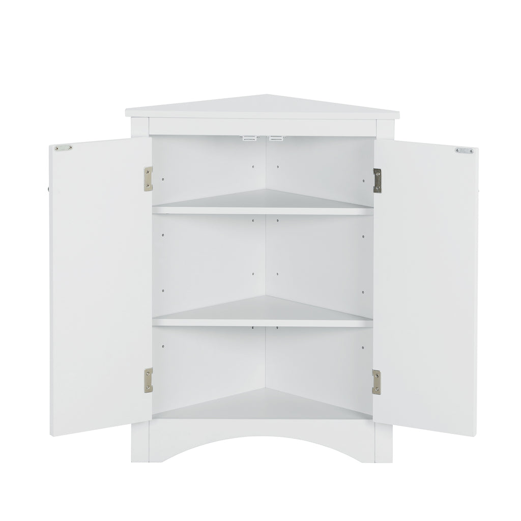 White Triangle Bathroom Storage Cabinet with Adjustable Shelves, Freestanding Floor Cabinet for Home Kitchen