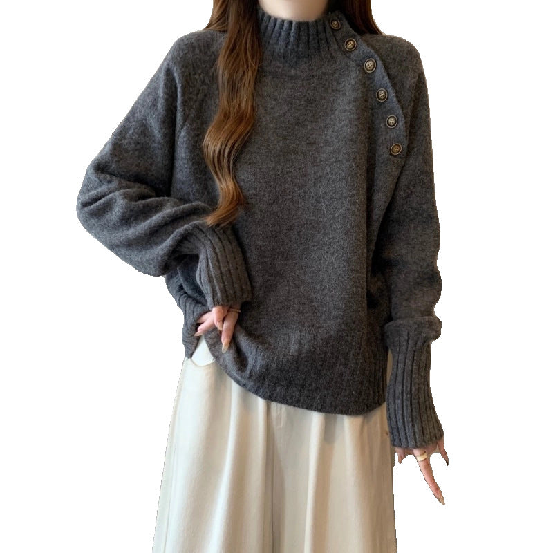 Semi-High Neck Sweater Women Spring Autumn Loose Plus Size Lazy Style Knit Top Underwear Shirt