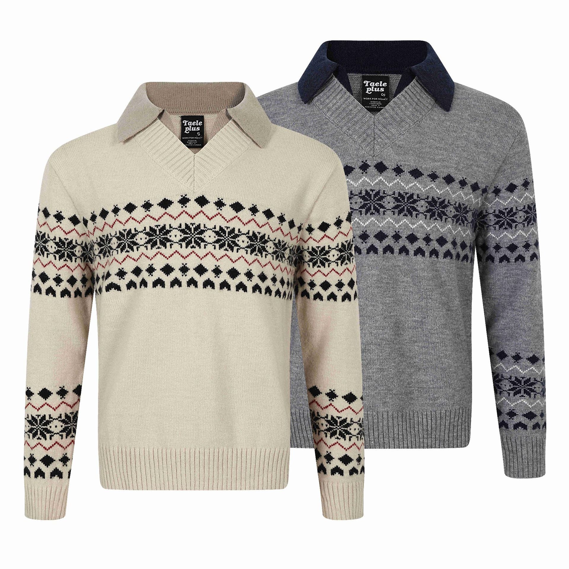Fair Isle Knit Long Sleeve  Faux Two-Piece  Color-Blocking  Turn-Down Collar  Knit Polo Sweater