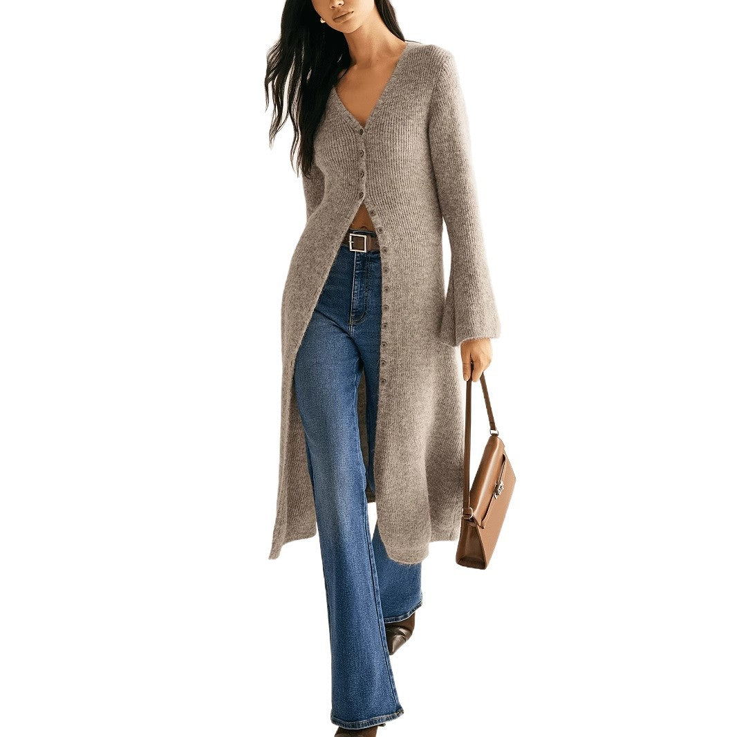 Vintage Elegant Long Sleeve Cardigan Knit Sweater Mid-Length Coat