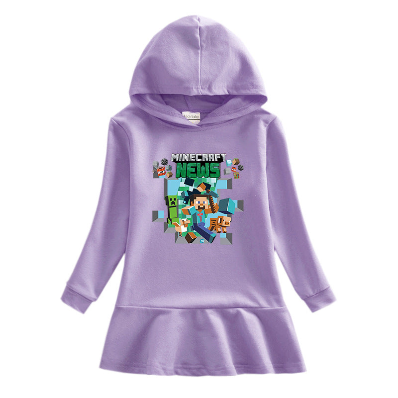 Girls Hooded Sweatshirt Dress – Casual Long-Sleeve Kids Dress with Hood