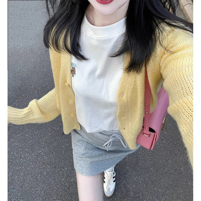 Cream Yellow Knit Cardigan Coat for Women, Spring and Autumn, New Design, Unique Gentle Style, Soft Knit Top