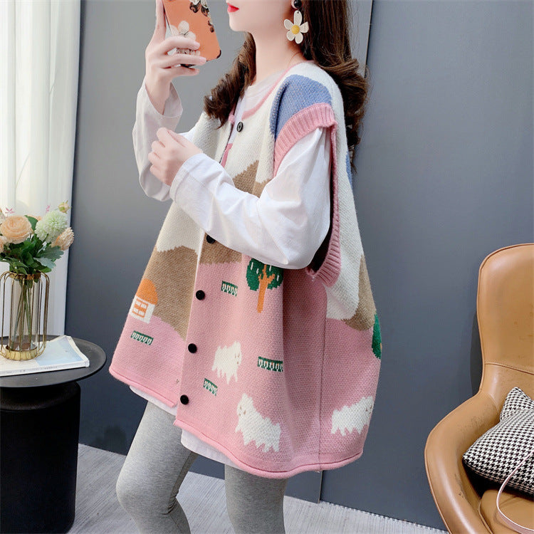 Knitted Vest Women Spring Autumn Loose Open Front Sleeveless Cardigan Fashion Top Outerwear