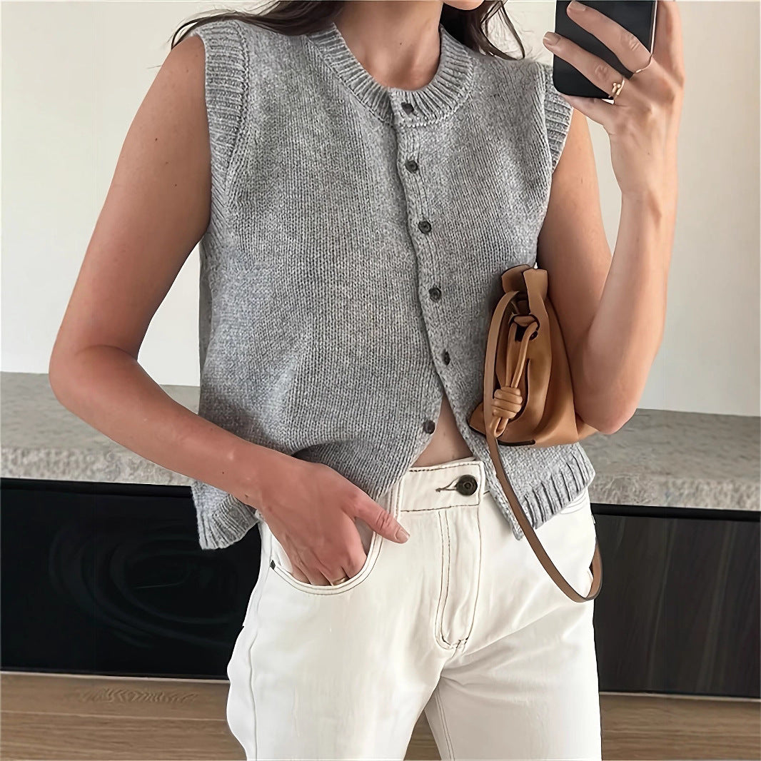 Elegant Commute Simple Sleeveless Knit Vest Women's Casual Versatile Top