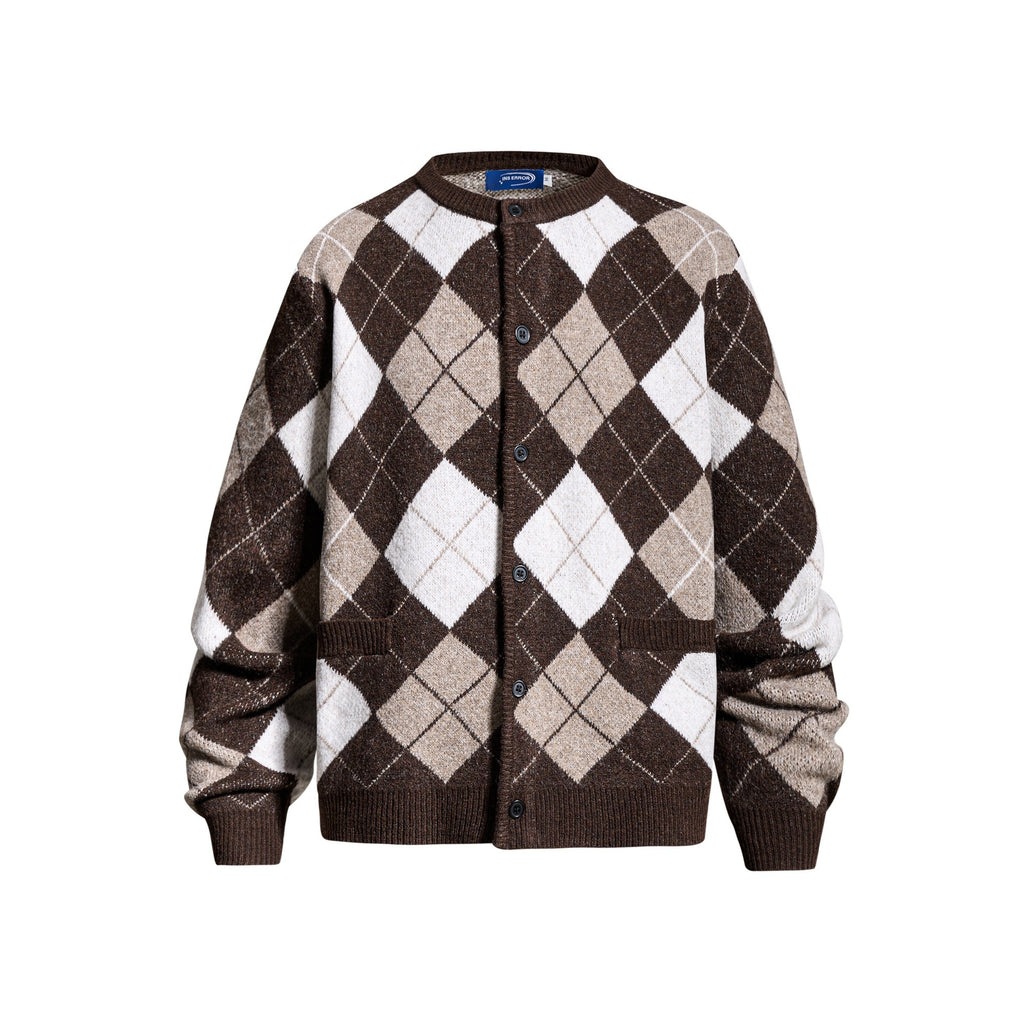 Lingge round neck cardigan sweater