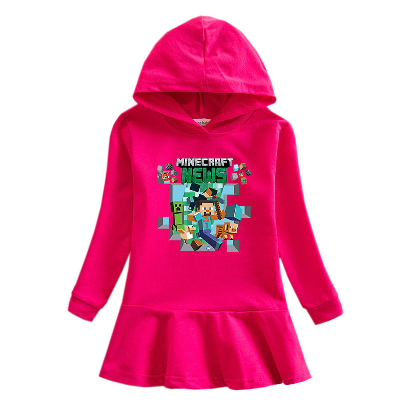 Girls Hooded Sweatshirt Dress – Casual Long-Sleeve Kids Dress with Hood