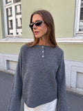 Loose Long Sleeve Solid Color Pullover Autumn Winter New Top with Wool