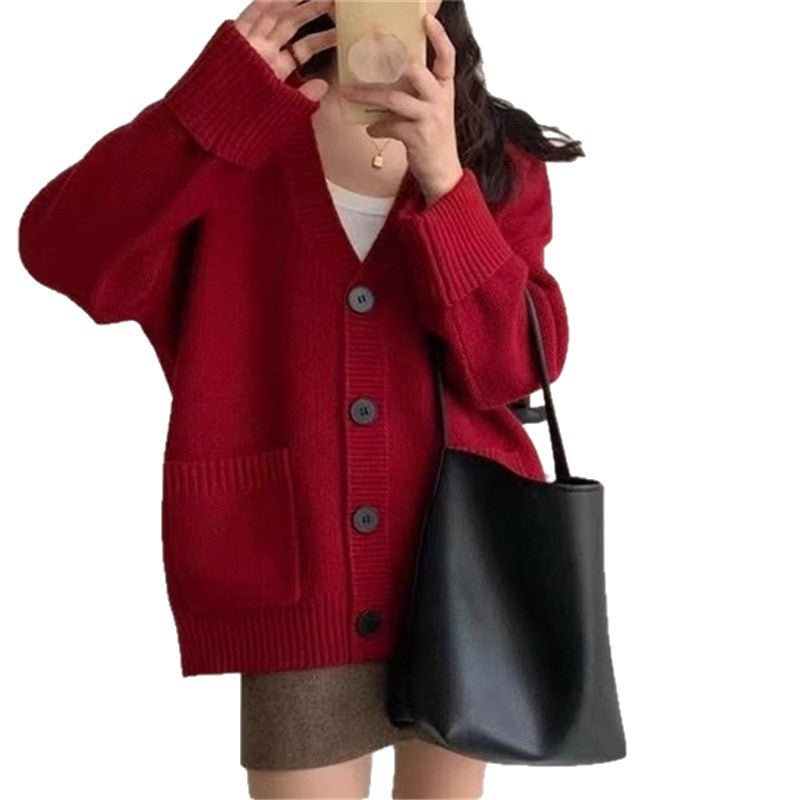 Spring and Autumn New  Loose Lazy Knit Cardigan for Women, Thick Sweater Coat, Versatile Outerwear Top