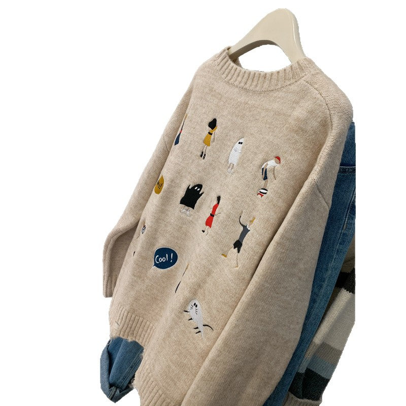 Casual Oversized Knit Sweater for Women with Raccoon Fur Design, Thick Long Sleeve Pullover Top for Autumn and Winter
