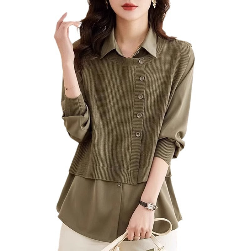 Vest Patchwork Two-Piece Set Women's Knitwear Fashionable Spring Autumn Winter Shirt