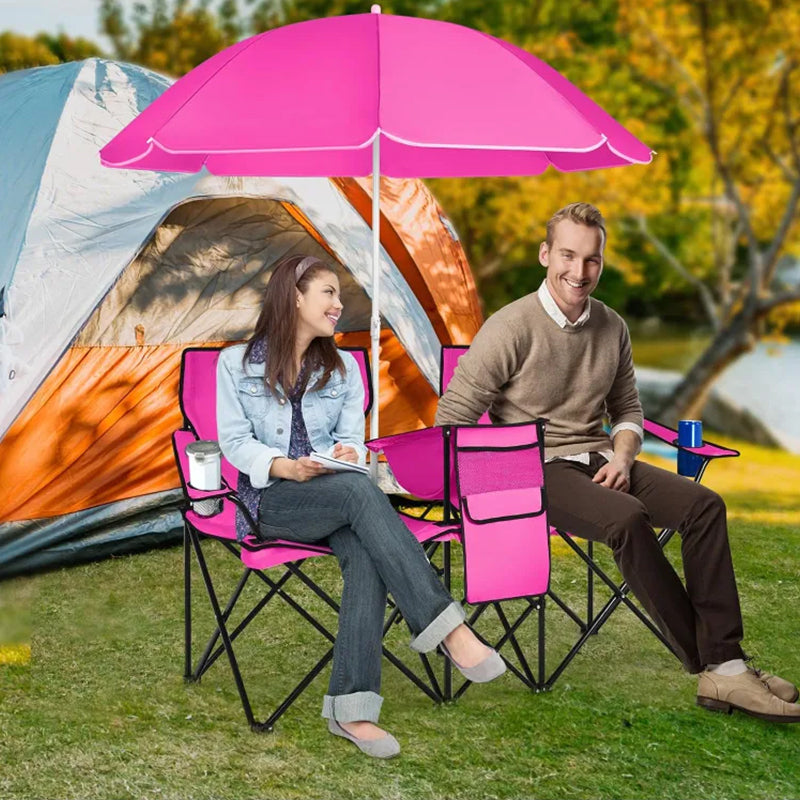Double Camping Loveseat with Canopy – 600 lb Capacity Foldable Outdoor Chair with Cup Holders & Side Table