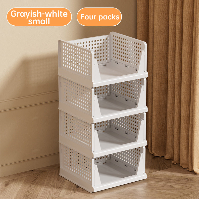 4-Pack Stackable Plastic Closet Organizer Bins – Foldable Storage Baskets with Slide-Out Rails