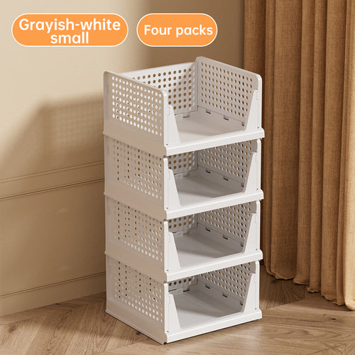 4-Pack Stackable Plastic Closet Organizer Bins – Foldable Storage Baskets with Slide-Out Rails