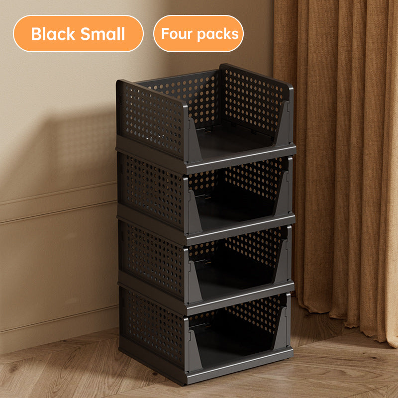 4-Pack Stackable Plastic Closet Organizer Bins – Foldable Storage Baskets with Slide-Out Rails