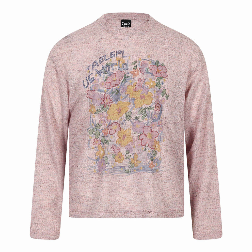 Floral Graffiti Print  Long Sleeve Round Neck Loose Fit T-Shirt