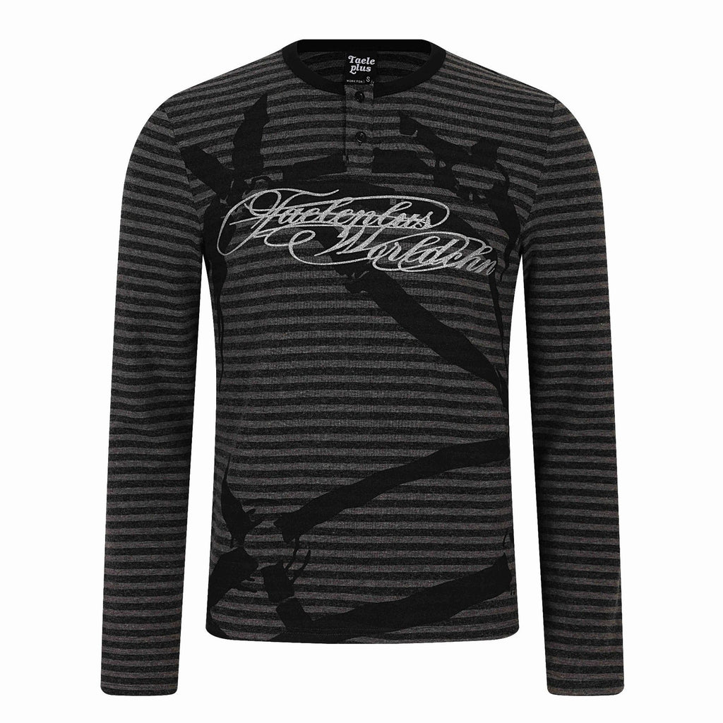 Stripe Glitter Print Slim Fit Henley Neck Long Sleeve T-Shirt for Men