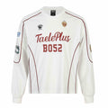 Sporty Split Printed Patch V-Neck Vintage Spliced Long Sleeve T-Shirt