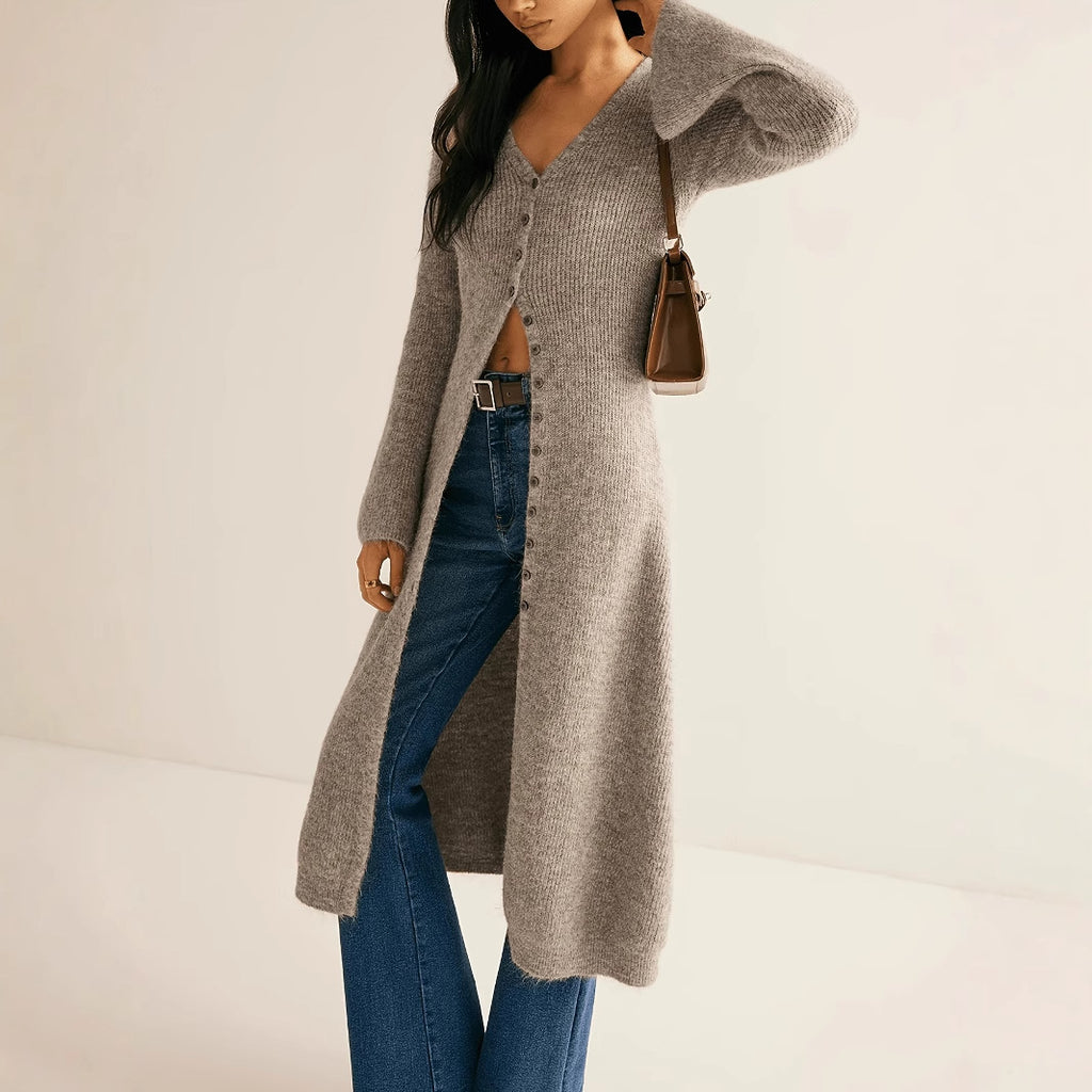 Vintage Elegant Long Sleeve Cardigan Knit Sweater Mid-Length Coat
