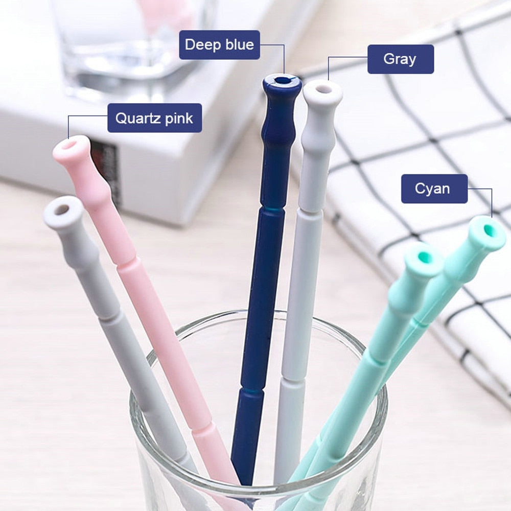 Collapsible Silicone Foldable Reusable Straw with Carrying Case and Cleaning Brush Travel Home, Office Drink Kitchen Accessories
