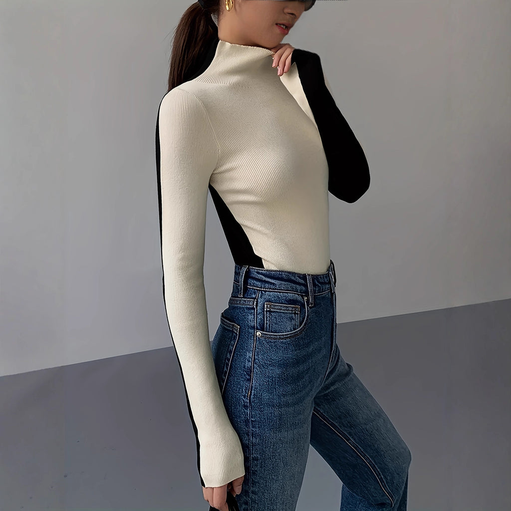 New knitted long-sleeve slim-fit reversible crew neck sweater, front and back wearable, versatile design