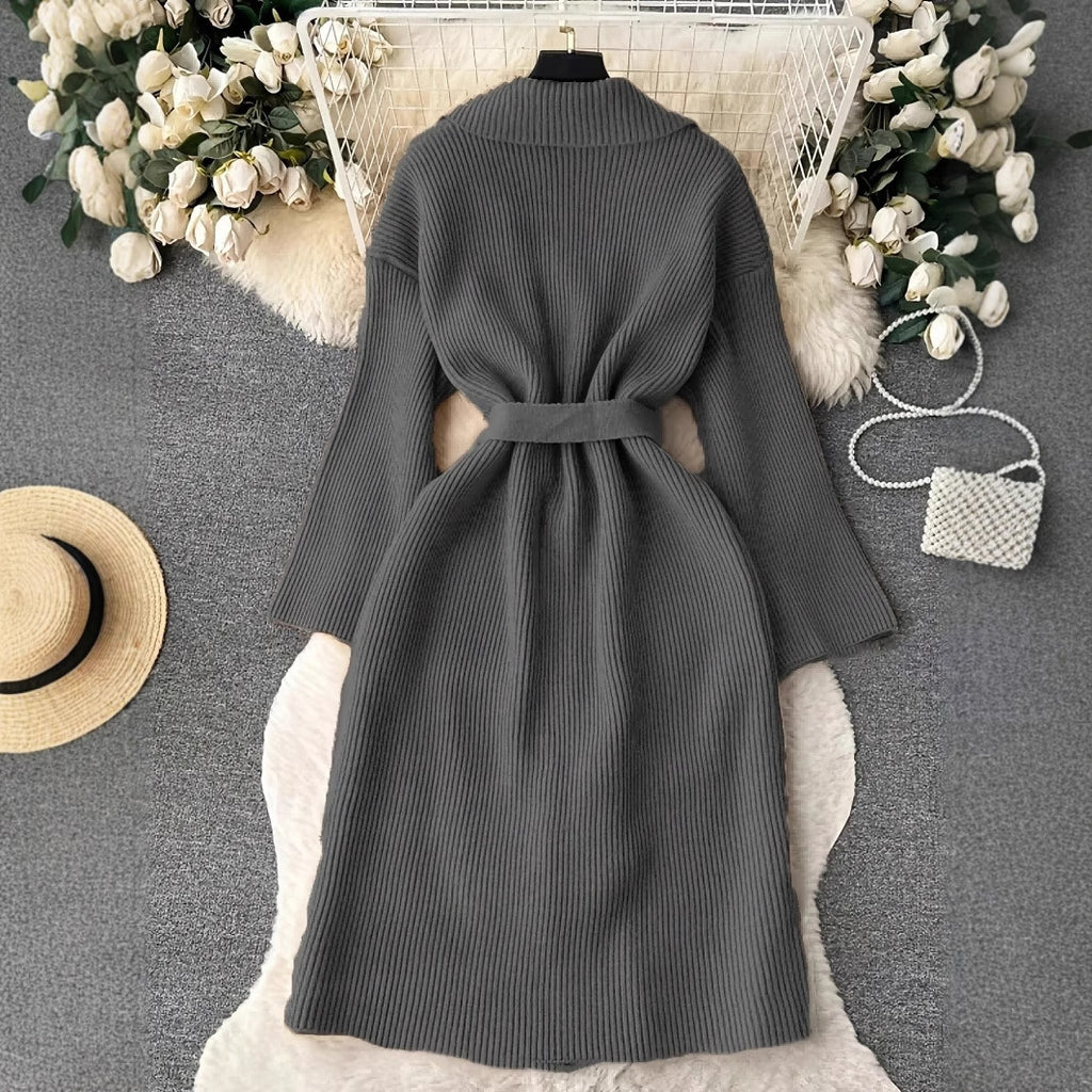 Elegant Minimalist Long Knit Cardigan Coat for Women, Fashionable Sweater Jacket