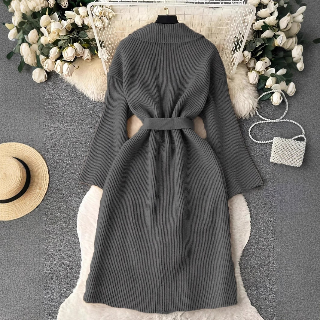 Elegant Minimalist Long Knit Cardigan Coat for Women, Fashionable Sweater Jacket