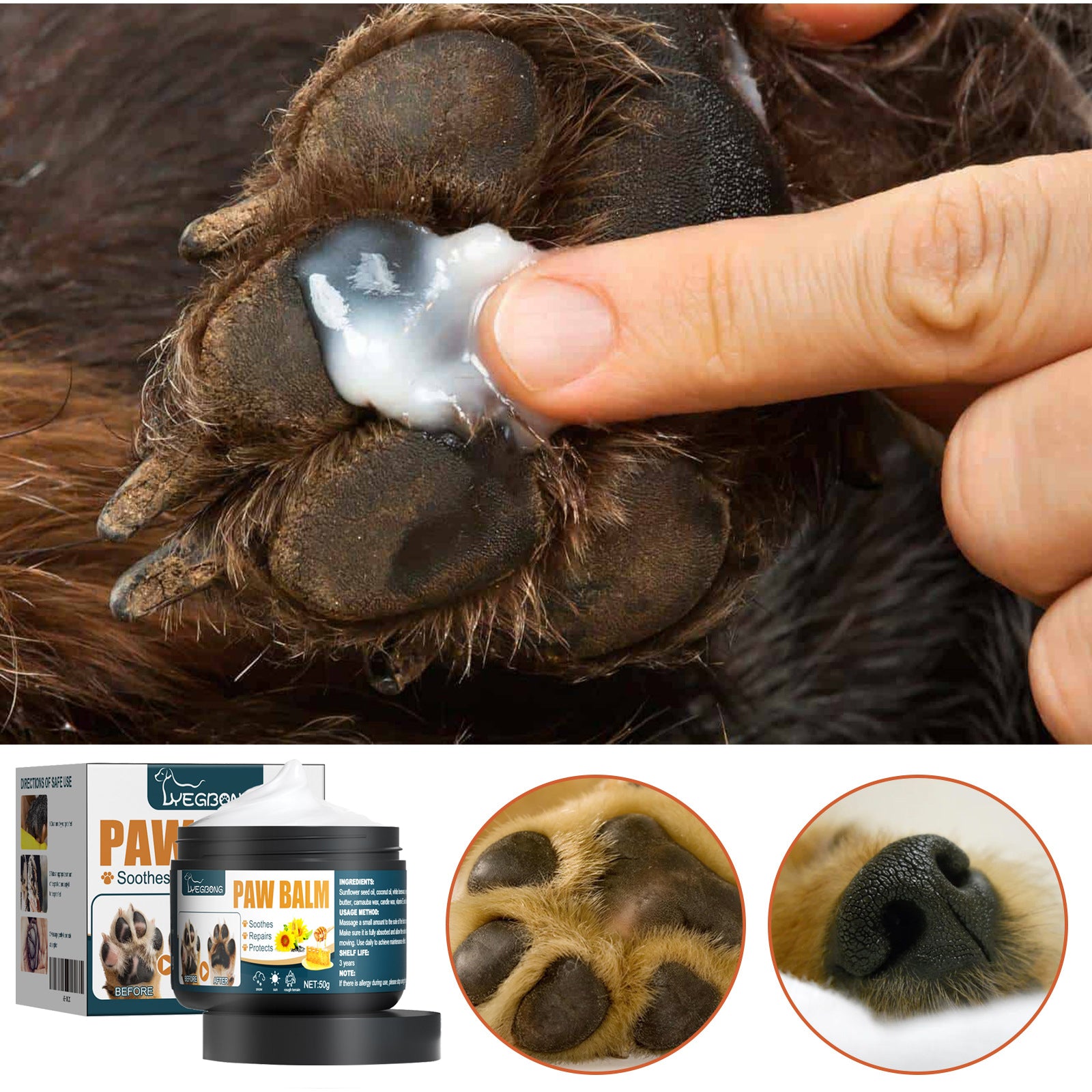 Yegbong Pet Paw Balm, Dog And Cat Foot Protection Pad Anti-Cracking Moisturizing Foot And Sole Care Cream