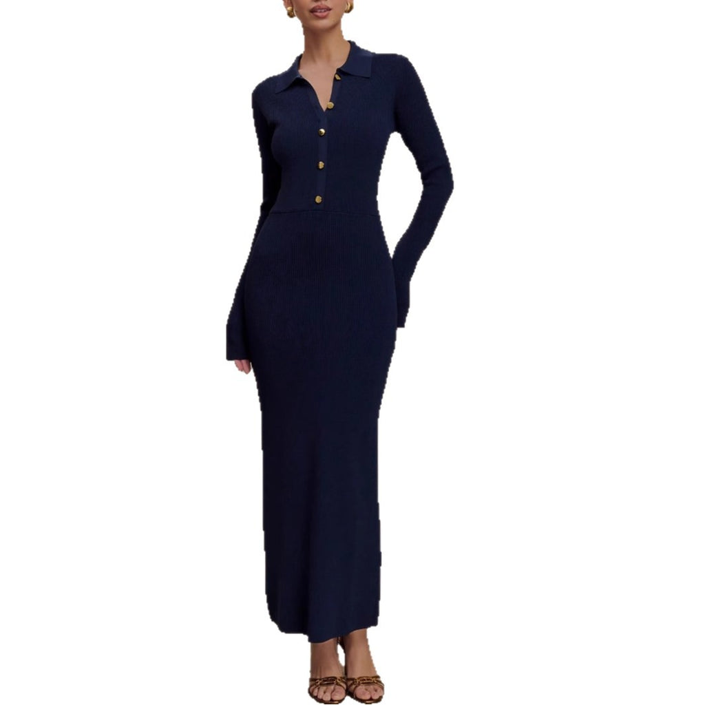 Autumn winter knitted dress women slim fit button comfortable elegant chic