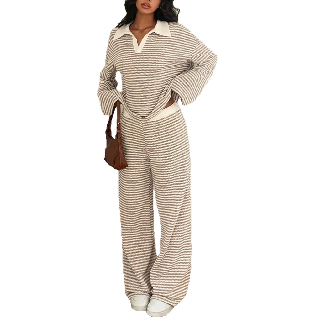 Striped Knit Top & Wide-Leg Pants Set