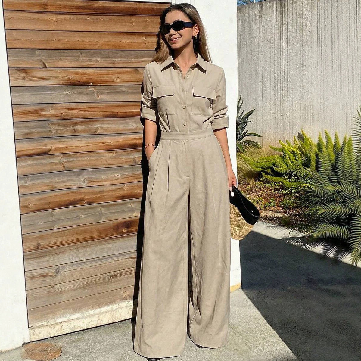 Women’s Collared Long-Sleeve Jumpsuit