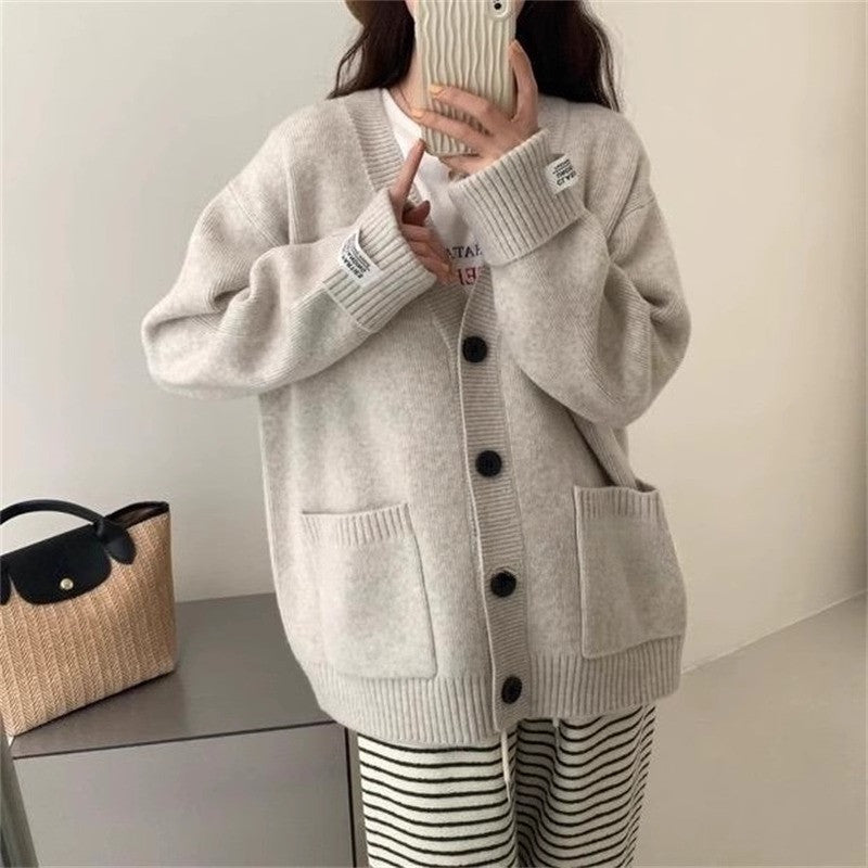 Spring and Autumn New  Loose Lazy Knit Cardigan for Women, Thick Sweater Coat, Versatile Outerwear Top