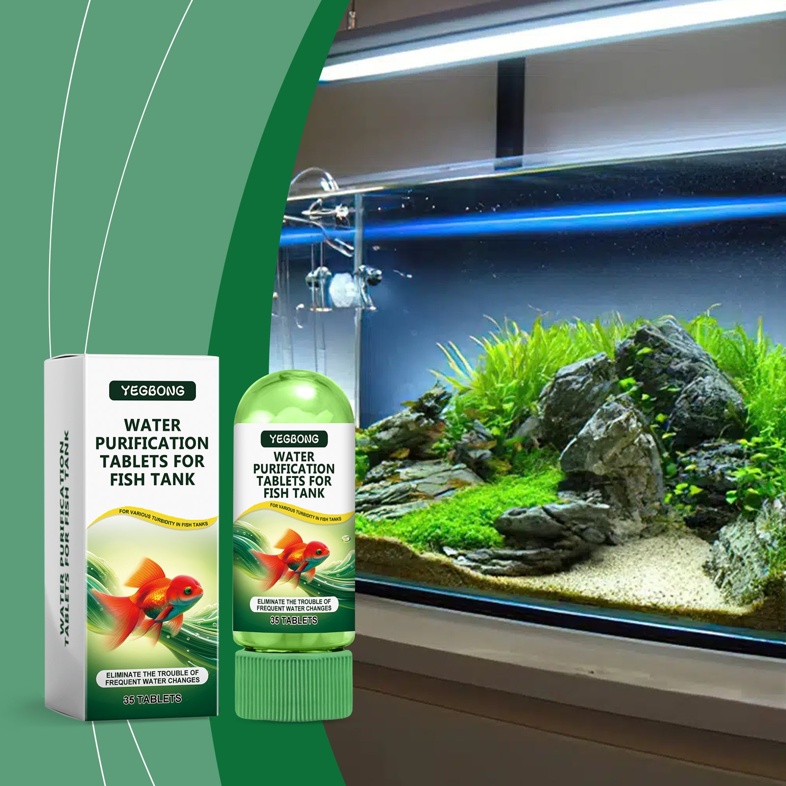 Yegbong Aquarium Water Purification Tablets, Water Quality Dedicated To Clean Deodorizing Algae Stains Sludge Clear Fish Pond