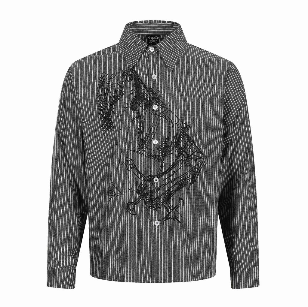 Royal Knight Hand-Painted Print Loose Striped Long Sleeve Shirt