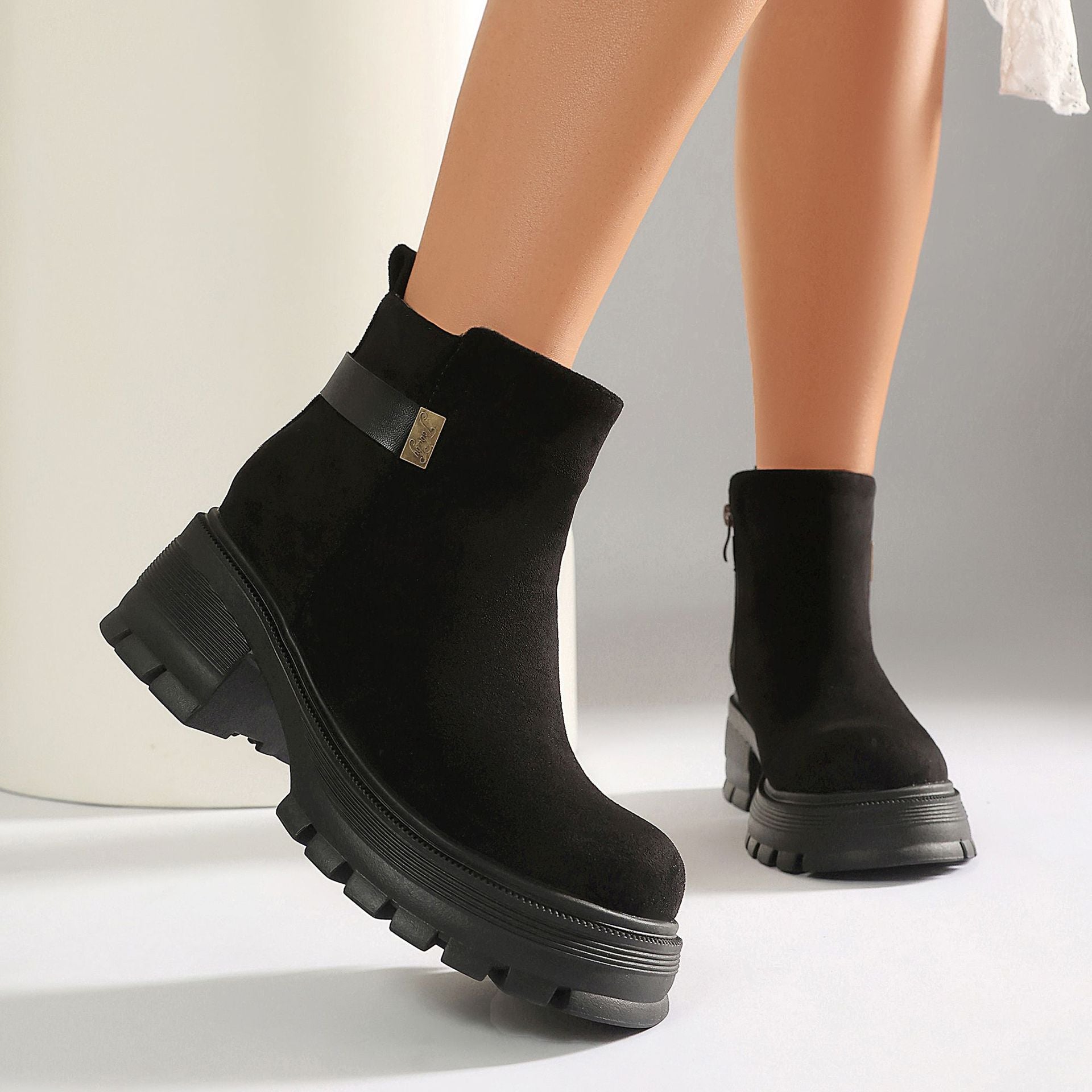 Black Chunky Platform Ankle Boots