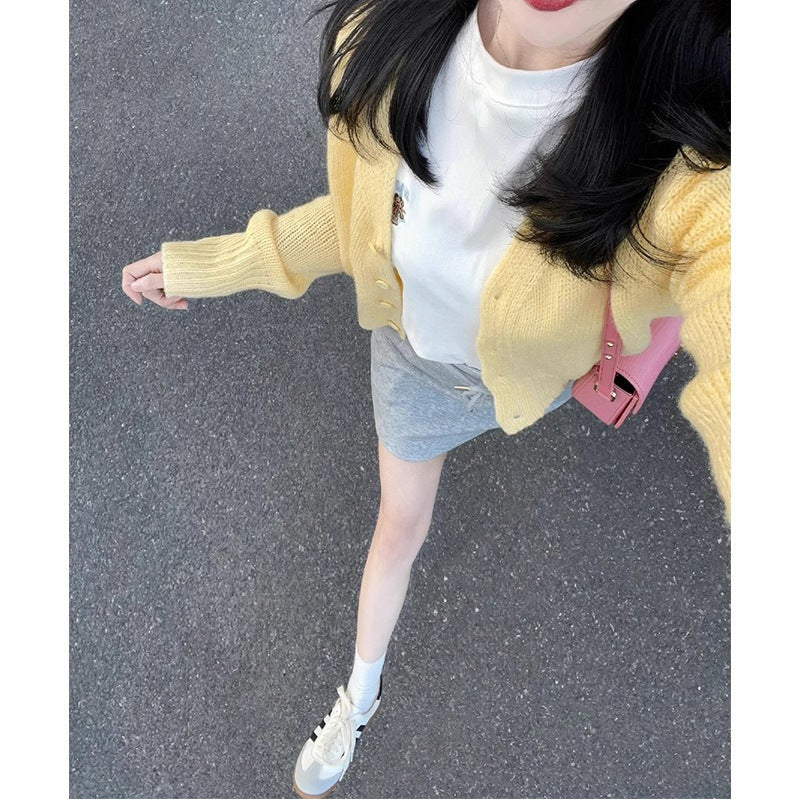 Cream Yellow Knit Cardigan Coat for Women, Spring and Autumn, New Design, Unique Gentle Style, Soft Knit Top