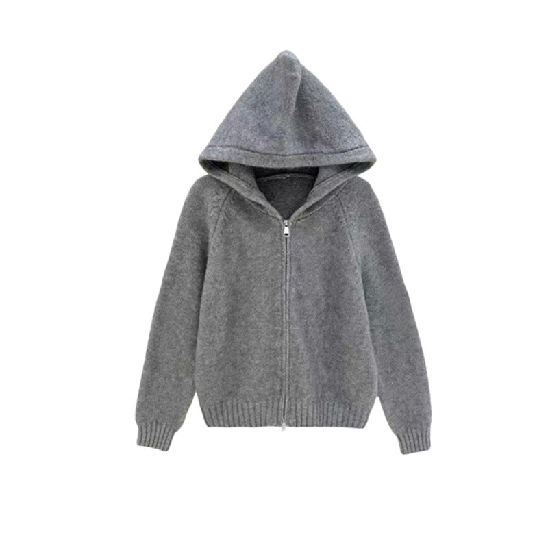 Soft White Hooded Knit Cardigan for Women, Autumn Winter Inner Layer, Cozy and Elegant Long Sleeve Sweater Coat