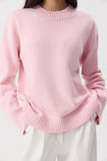 Loose Round Neck Pure Cotton Knit Sweater Solid Color Lazy Style Long Sleeve Pullover