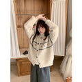 Soft Knit Sweater for Women with Horn Button and Embroidered Design Cozy and Comfortable, Retro Fashion, Spring and Autumn Wear