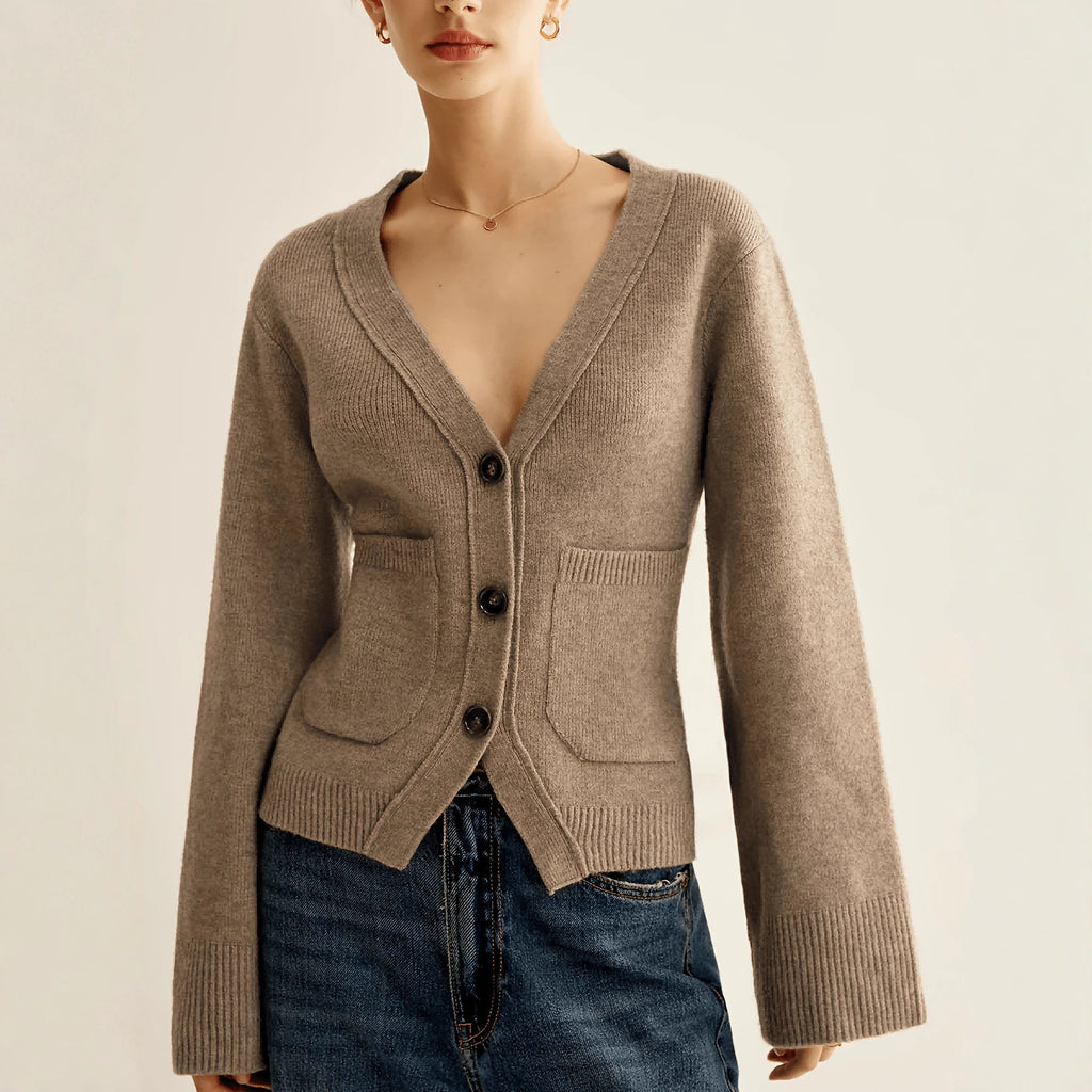 Elegant Casual Autumn/Winter Knit Cardigan Solid Color Front Button Simple Pocket Sweater Coat