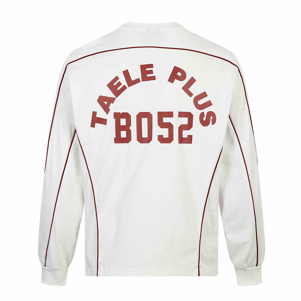 Sporty Split Printed Patch V-Neck Vintage Spliced Long Sleeve T-Shirt