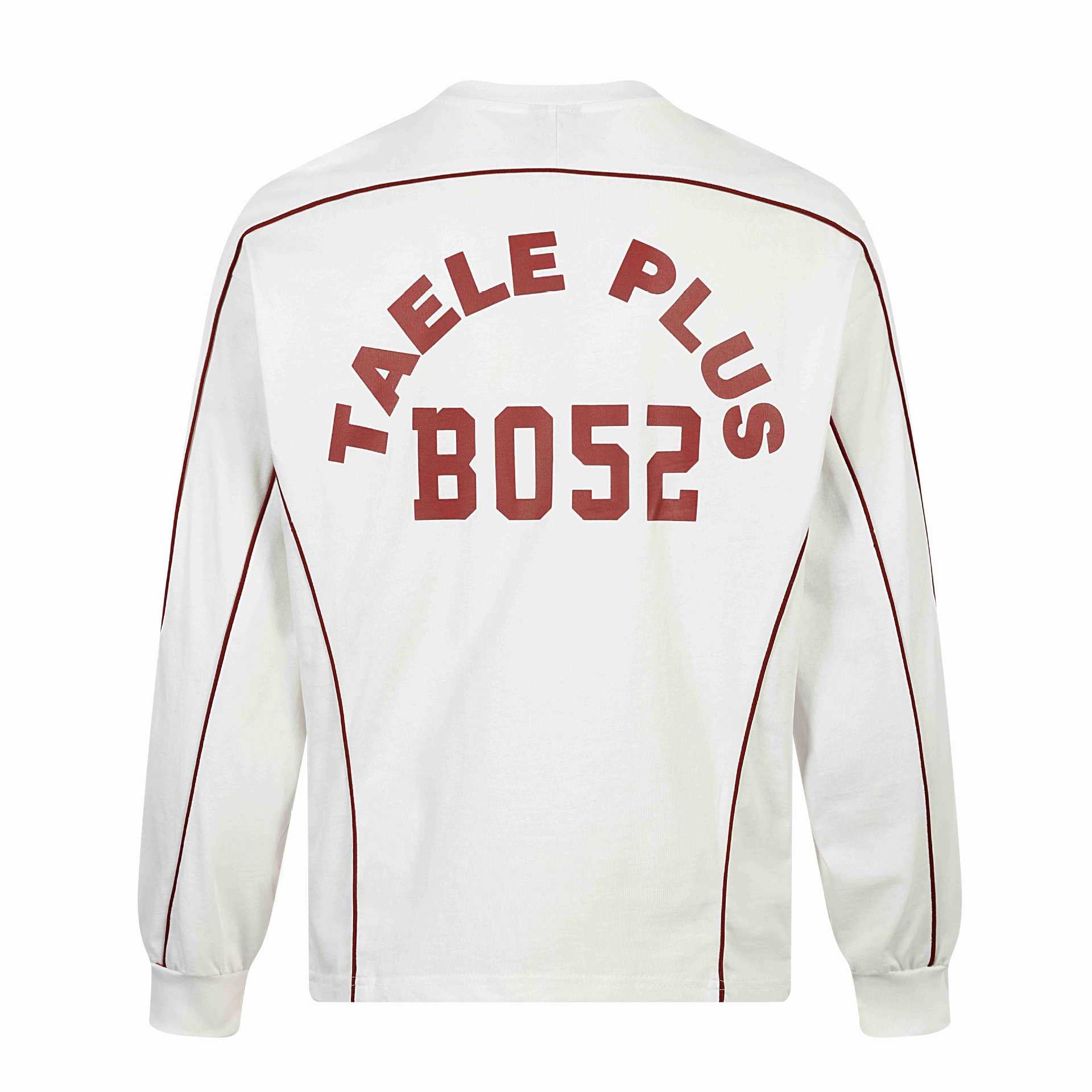 Sporty Split Printed Patch V-Neck Vintage Spliced Long Sleeve T-Shirt
