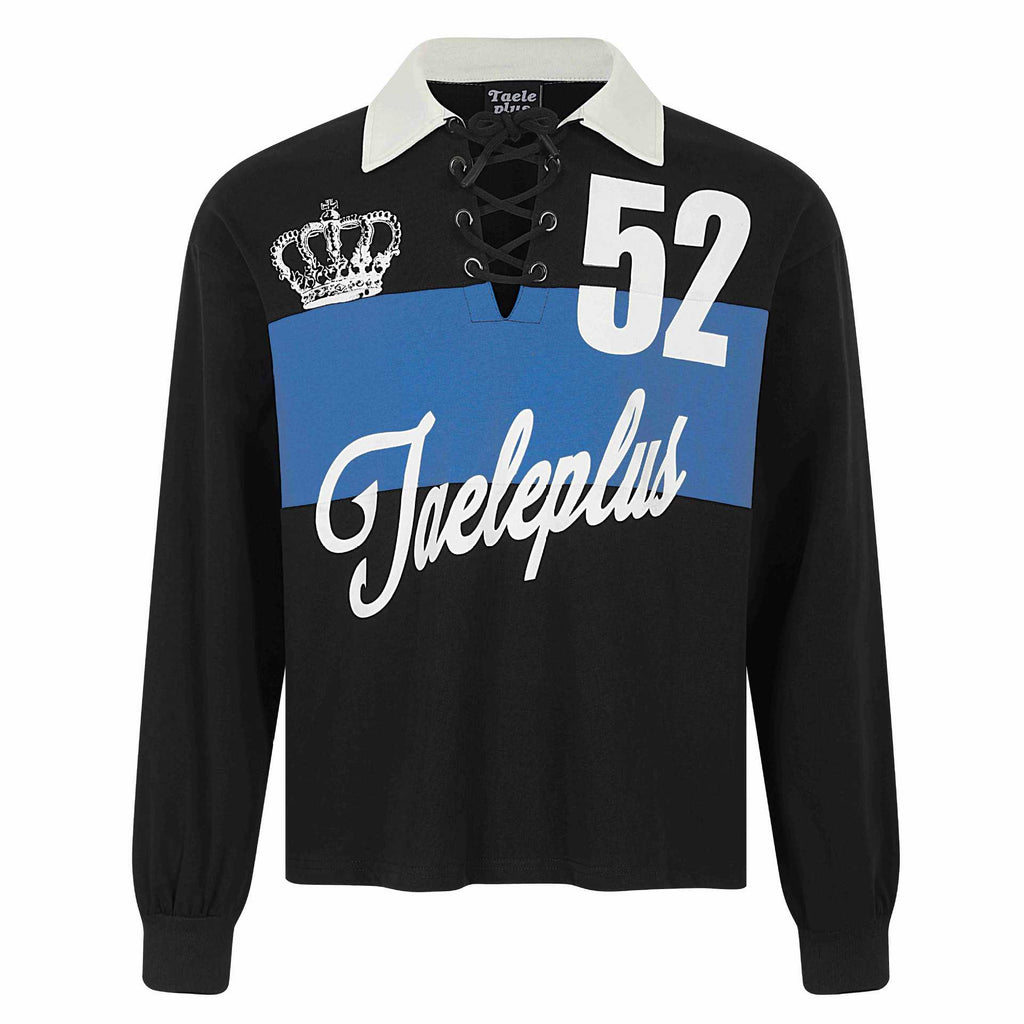 Collar Color-Block Tie-Up Jersey Print Loose Long Sleeve T-Shirt