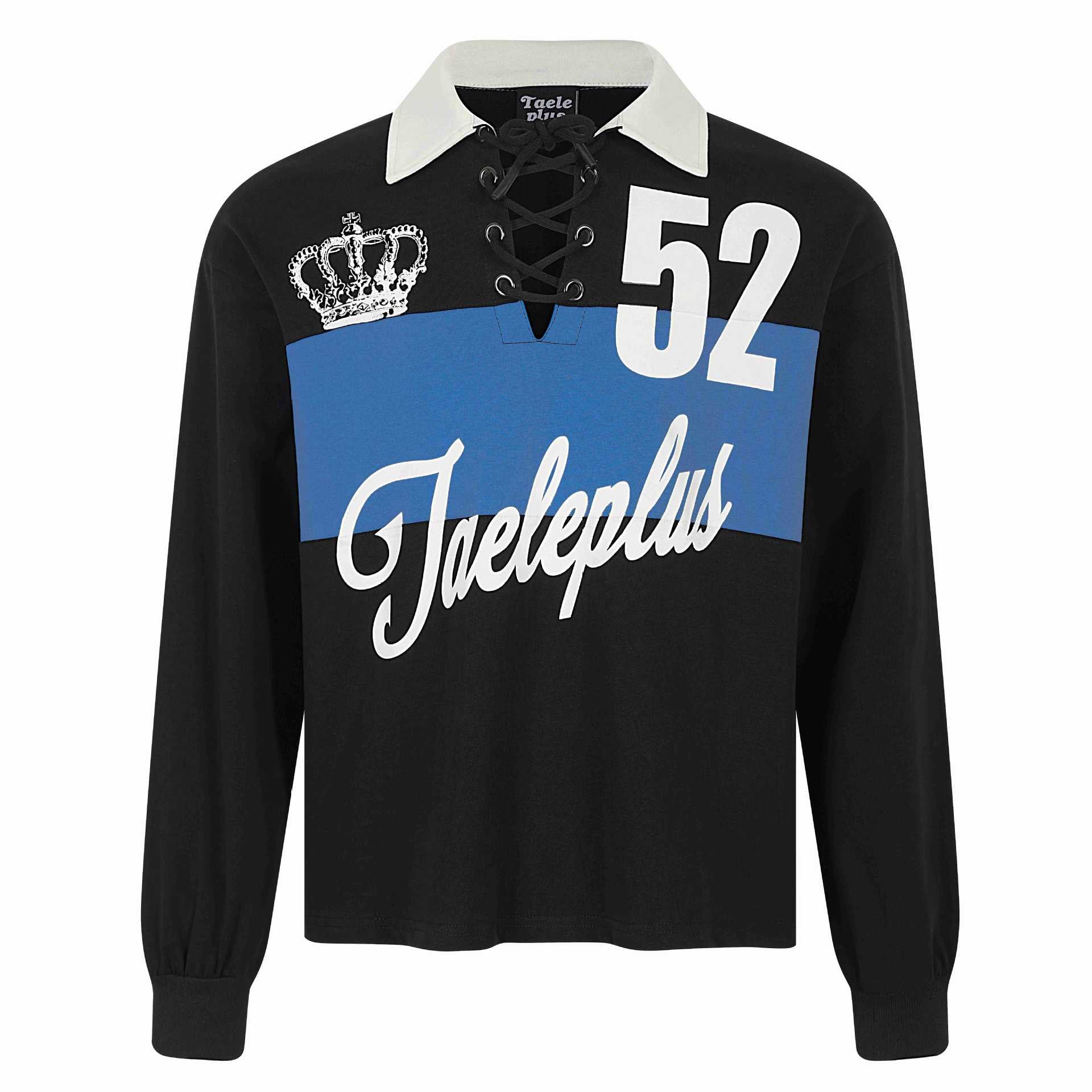 Collar Color-Block Tie-Up Jersey Print Loose Long Sleeve T-Shirt
