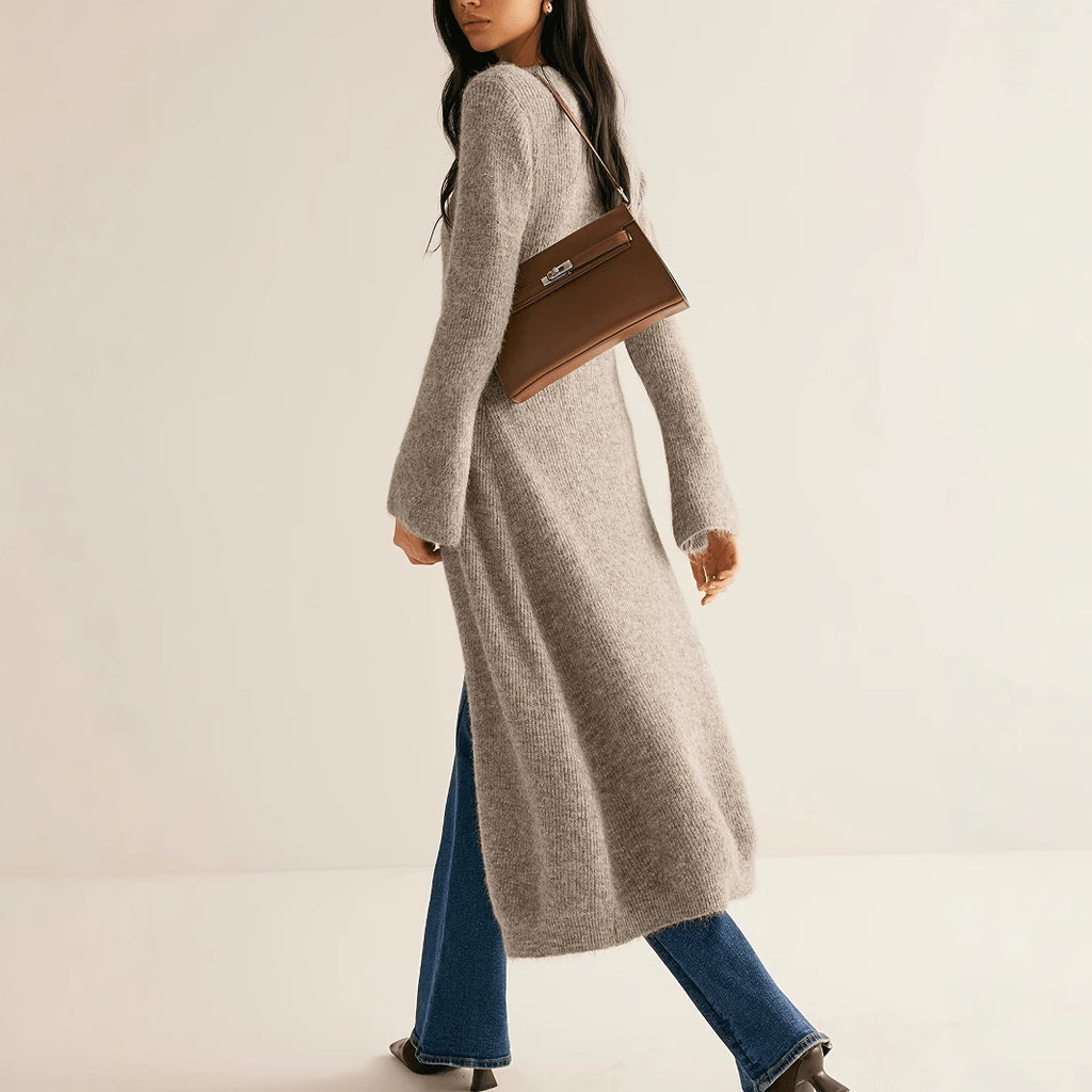 Vintage Elegant Long Sleeve Cardigan Knit Sweater Mid-Length Coat